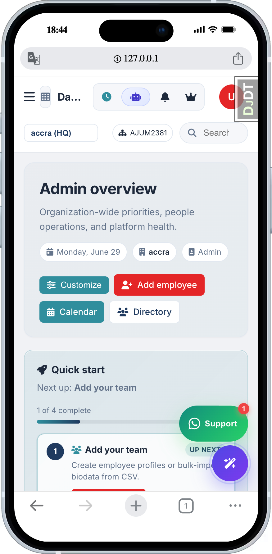 FastHR mobile admin overview and employee self-service on phone