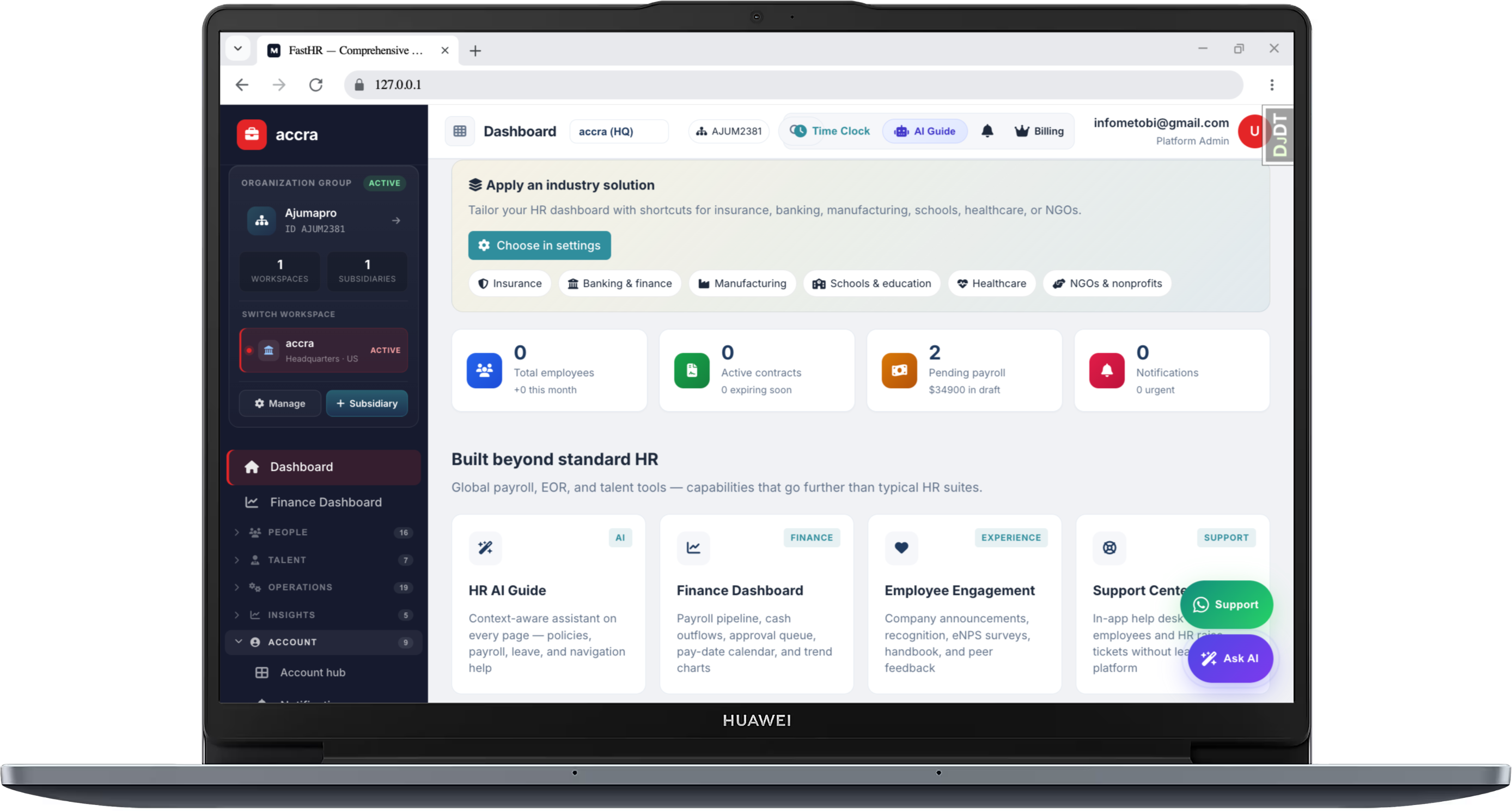 Built beyond standard HR with AI Guide, finance dashboard, and engagement tools